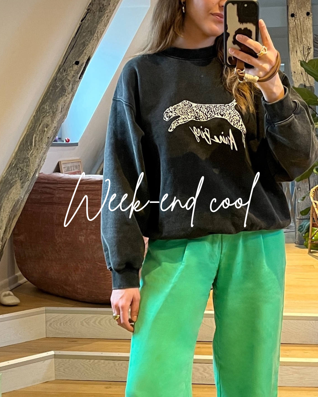 Helenesaadi porte un pantalon vert fluide cactus LEITA Paris