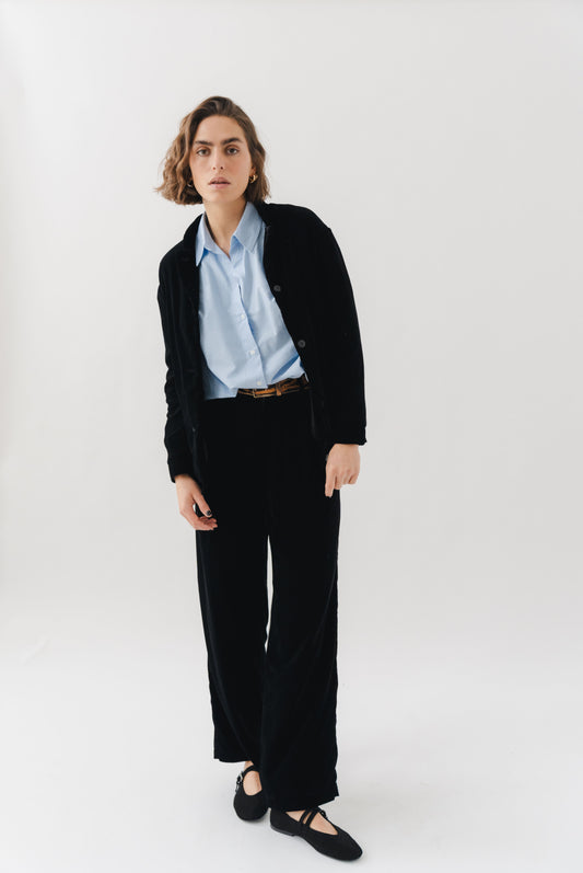 BLACK VELVET FLUID PANTS - HOPE