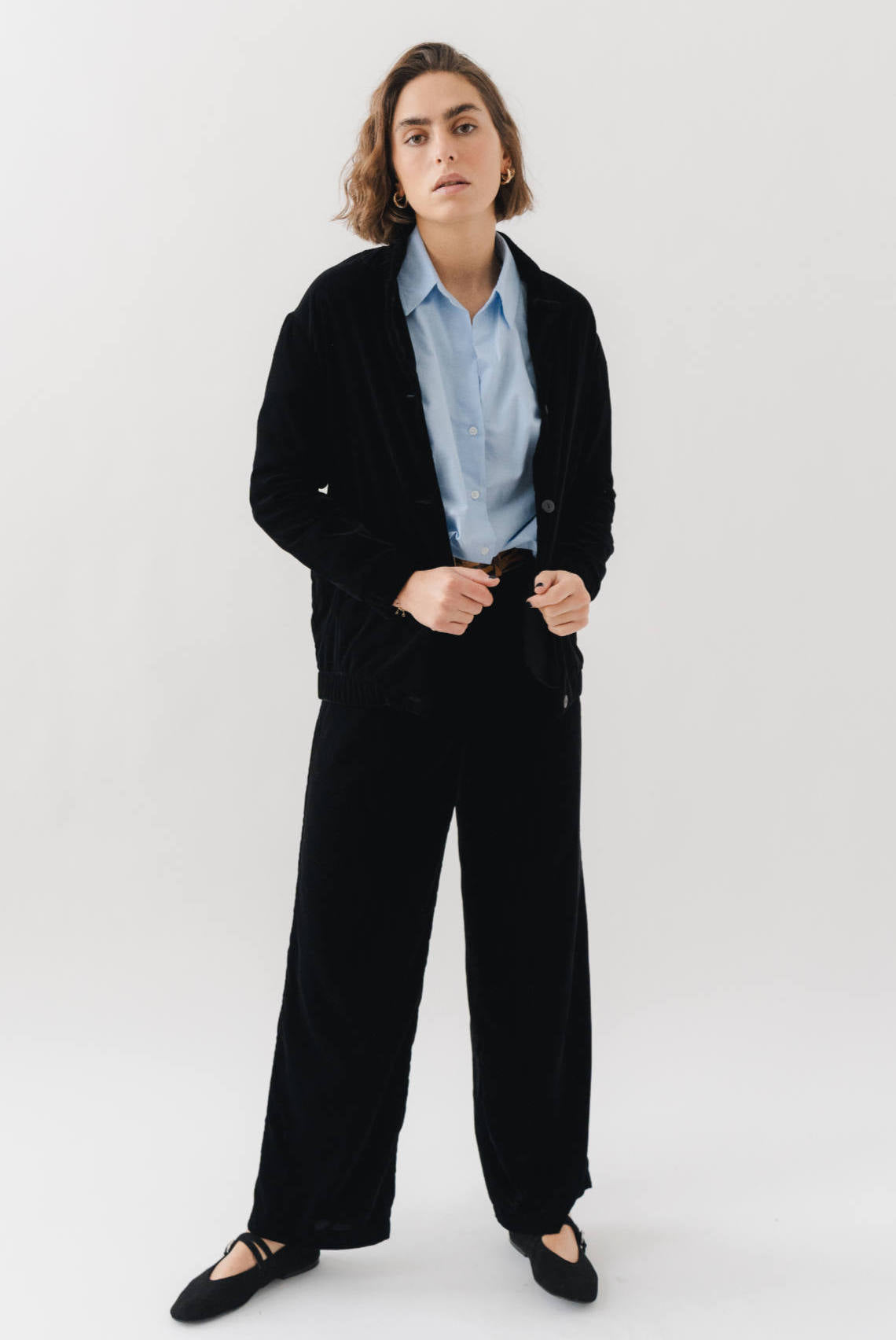 BLACK VELVET FLUID PANTS - HOPE